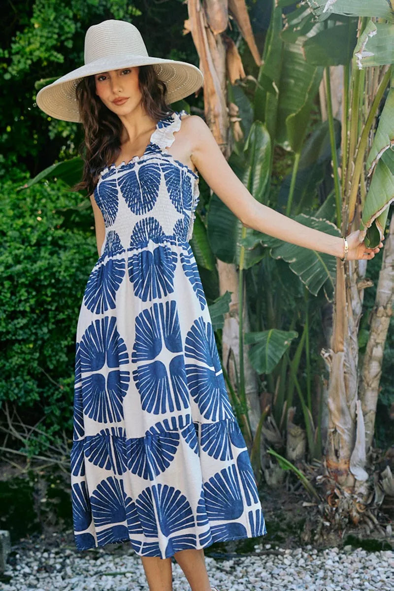Delaney | Tiered Abstract Print Midi Dress