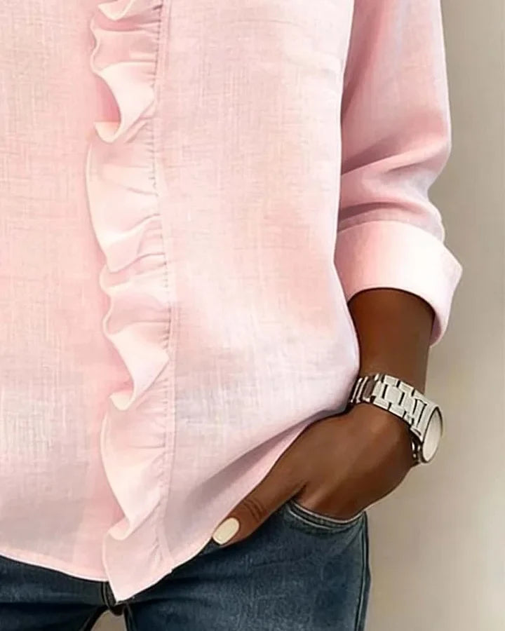 AIRA™|RUFFLED V-NECK BLOUSE