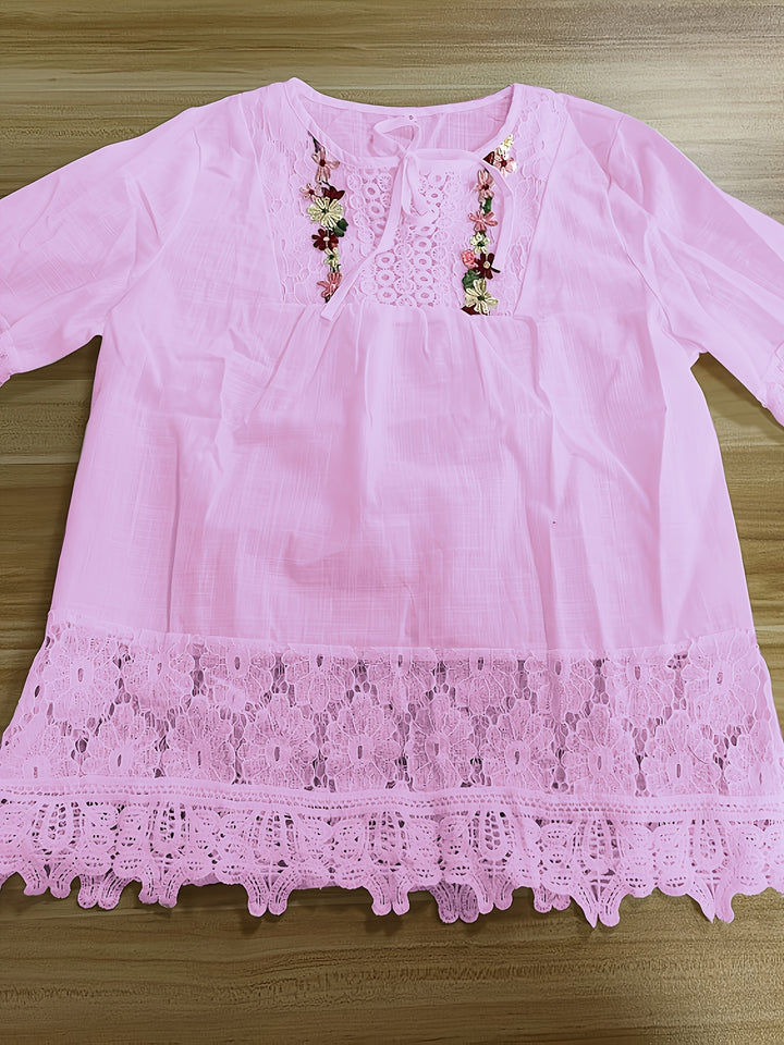 Jenna | Lace Patchwork Long Sleeve Shirt