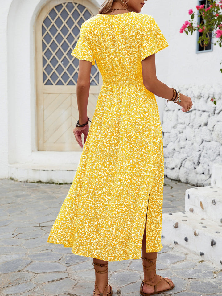 Yvonne | Floral Flutter Sleeve Split Dress