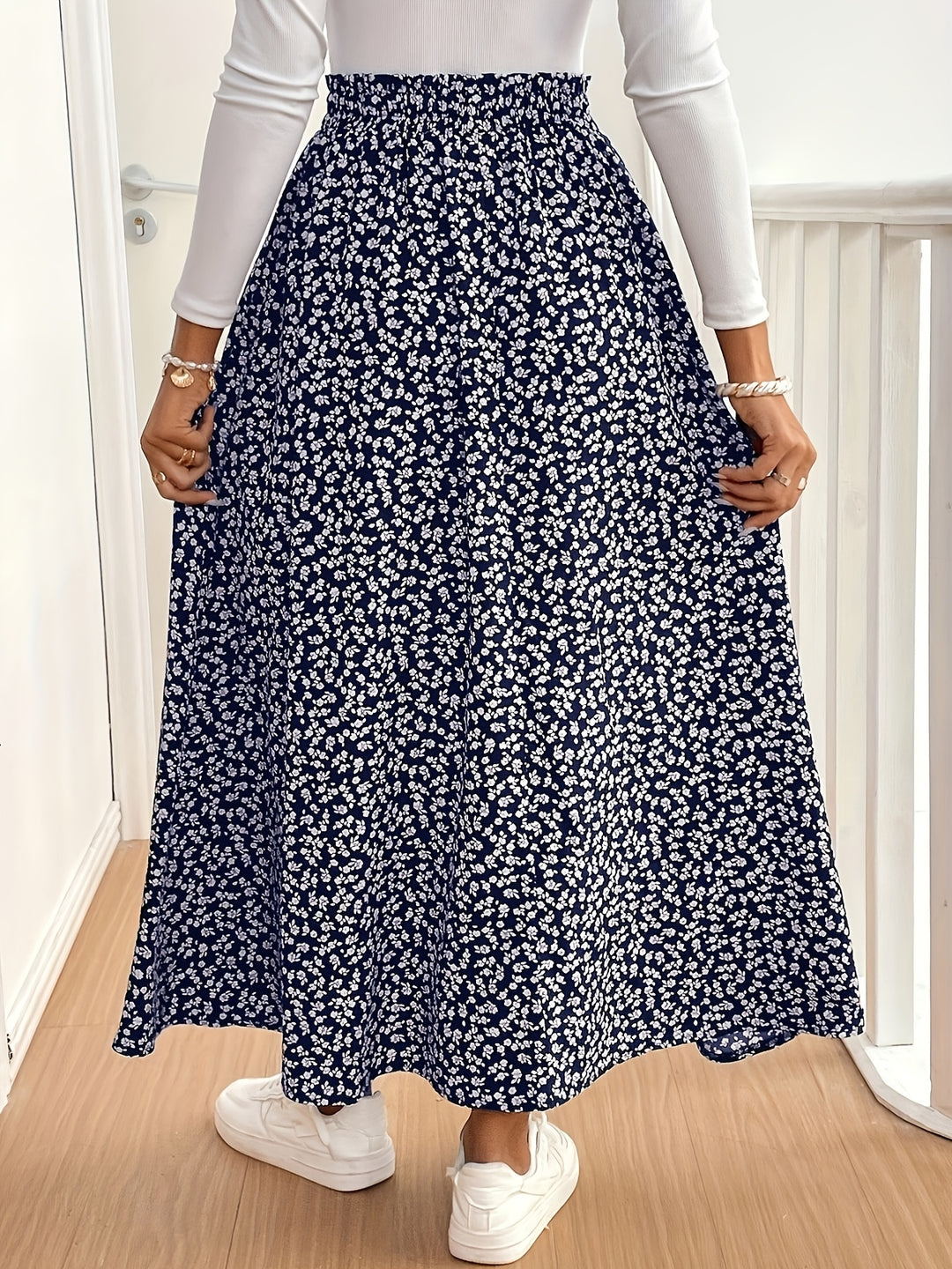 Vanessa | Red Ditsy Floral Split Maxi Skirt