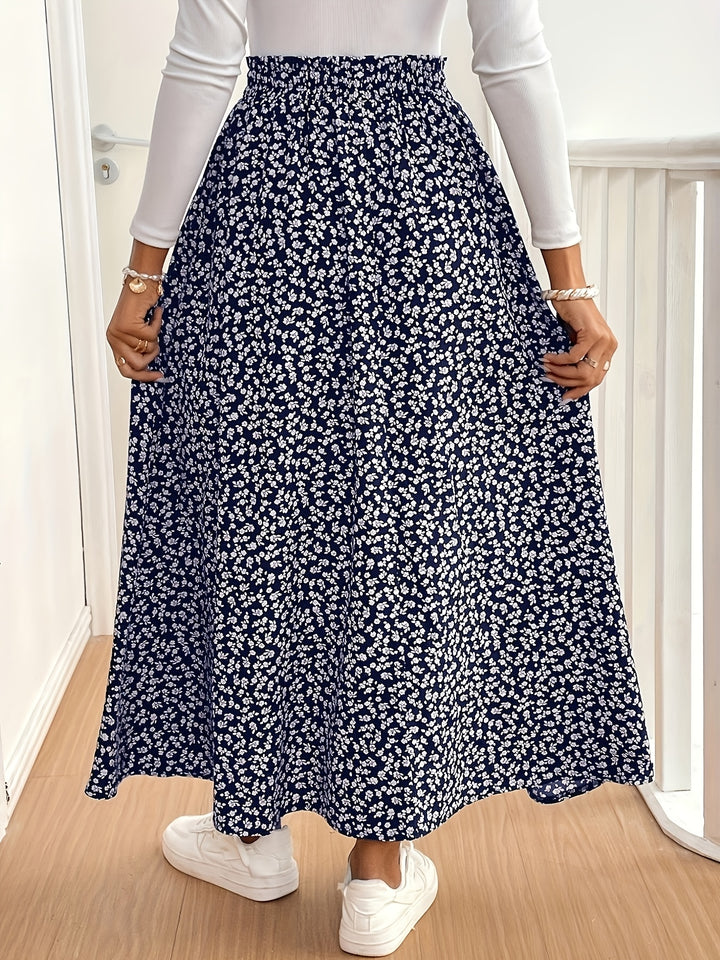 Vanessa | Red Ditsy Floral Split Maxi Skirt