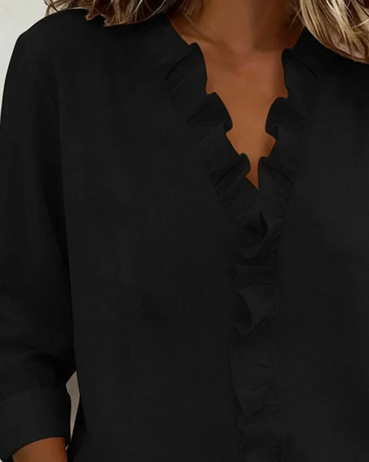 AIRA™|RUFFLED V-NECK BLOUSE