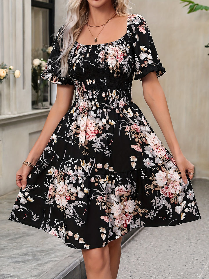 Denise | Floral Square Neck Ruffle Dress