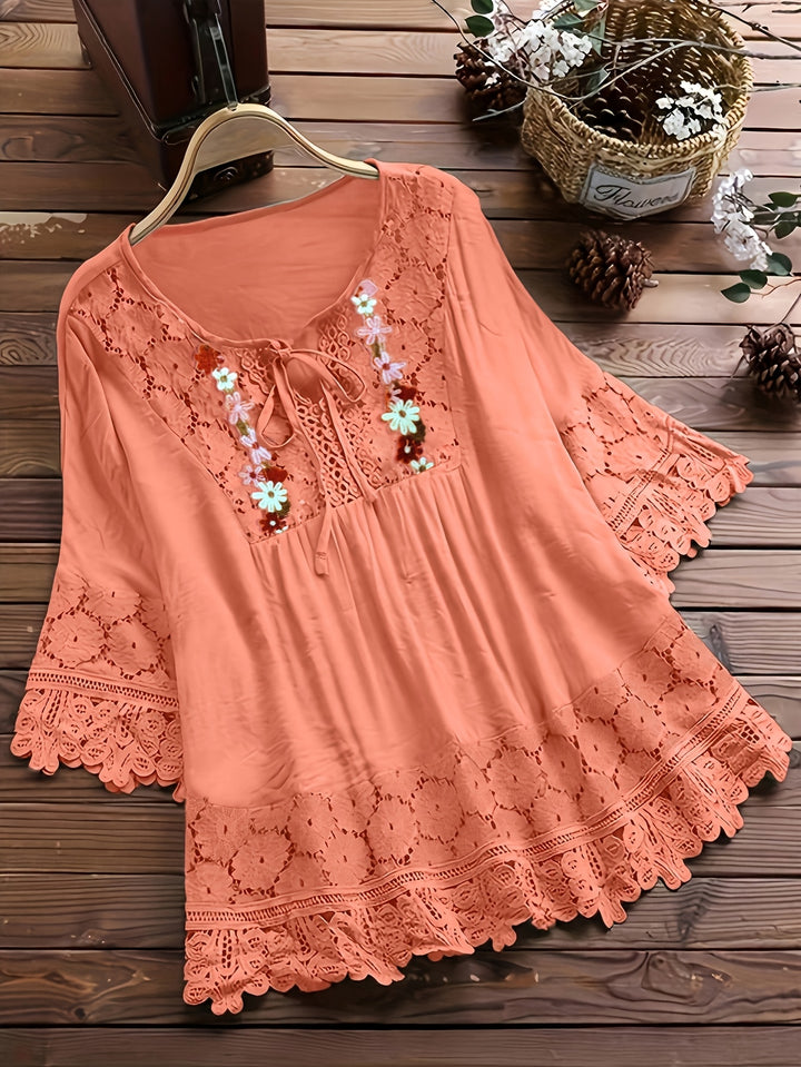 Jenna | Lace Patchwork Long Sleeve Shirt