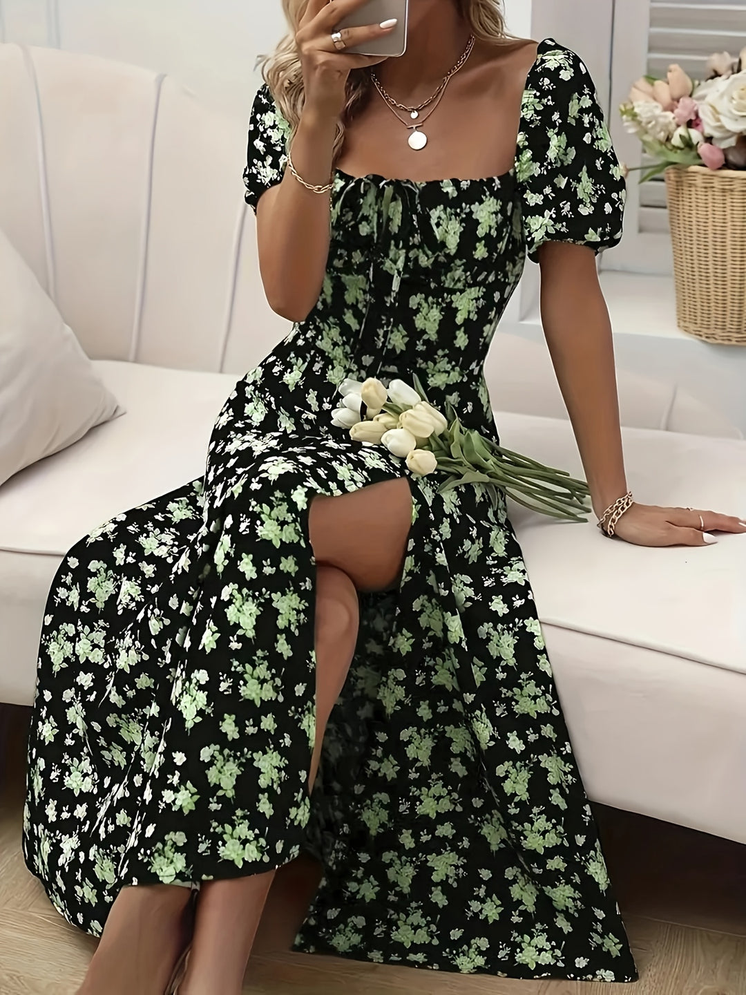 Tanya | Printed Split Hem Dress