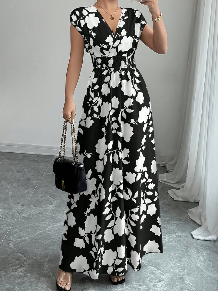 Carly | Floral V-Neck A-Line Maxi Dress