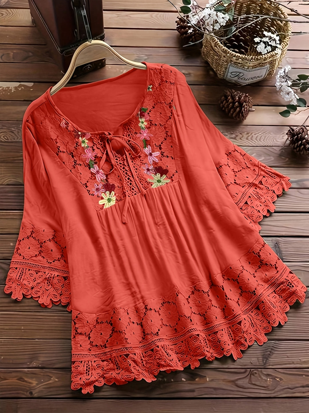 Jenna | Lace Patchwork Long Sleeve Shirt