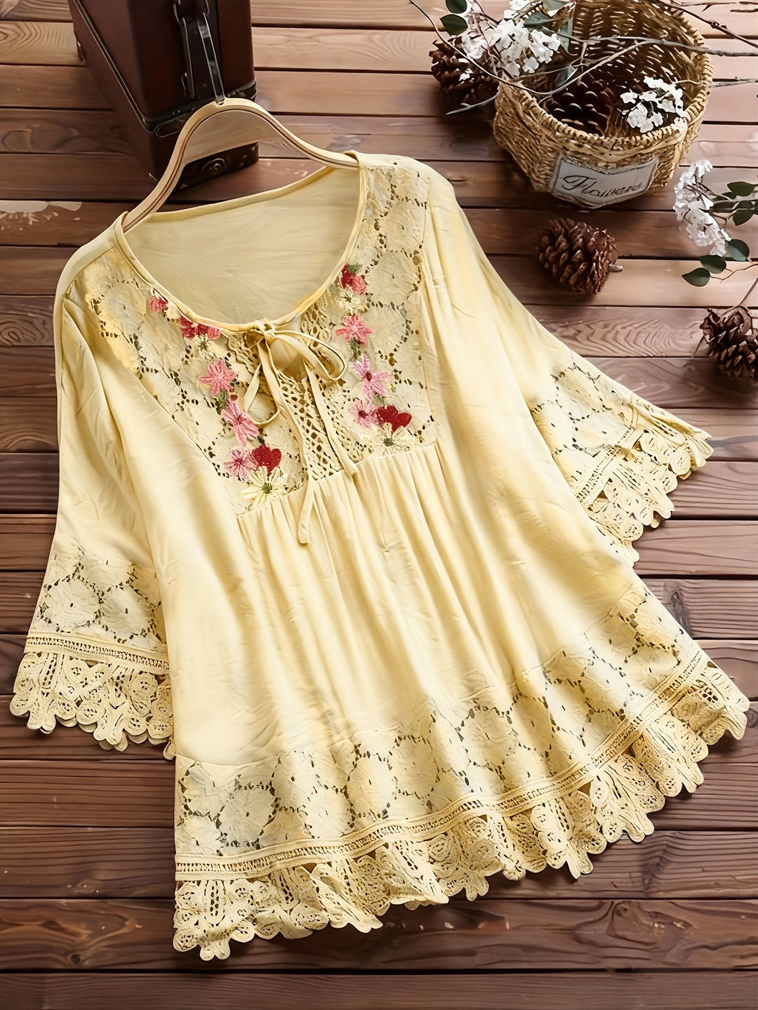 Jenna | Lace Patchwork Long Sleeve Shirt