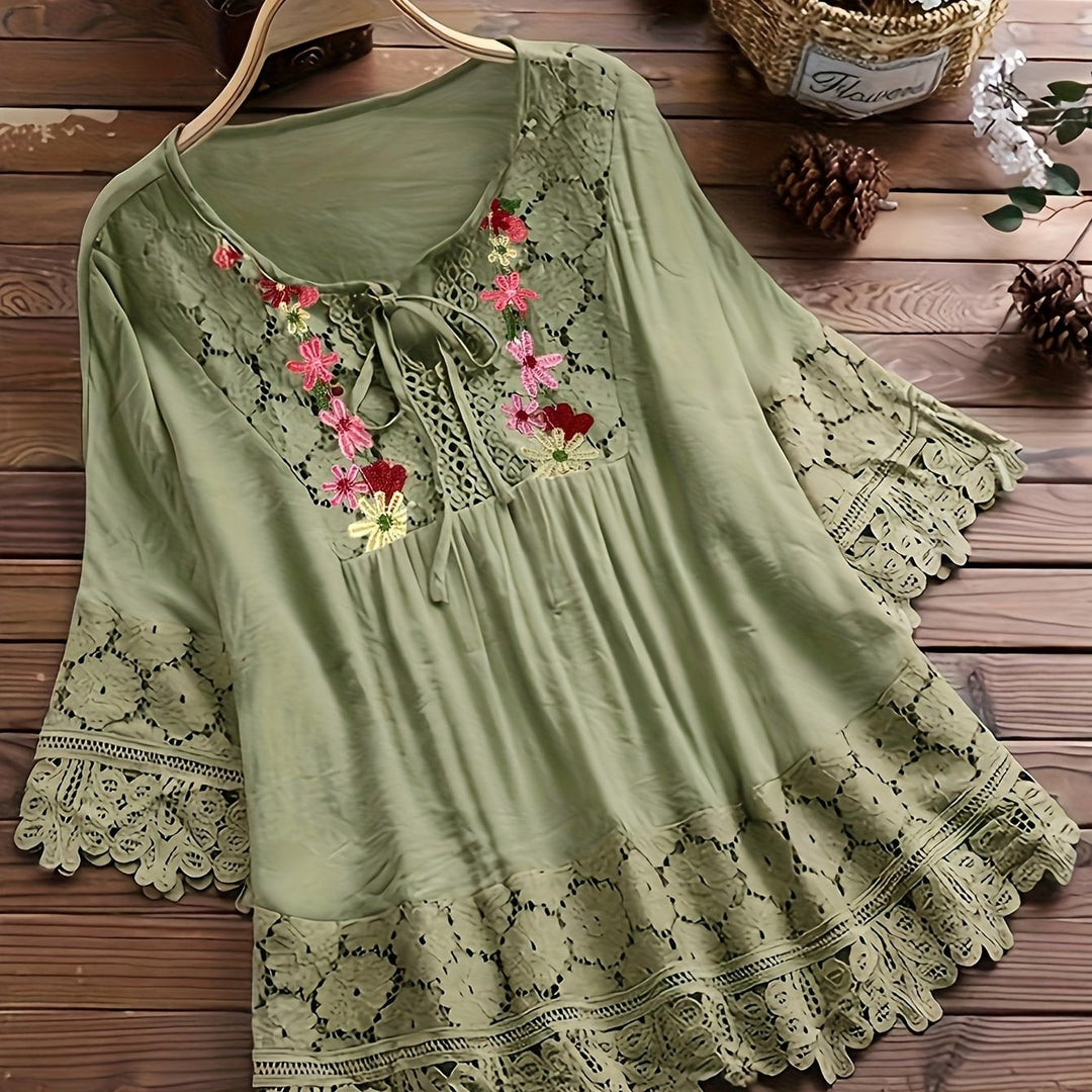 Jenna | Lace Patchwork Long Sleeve Shirt