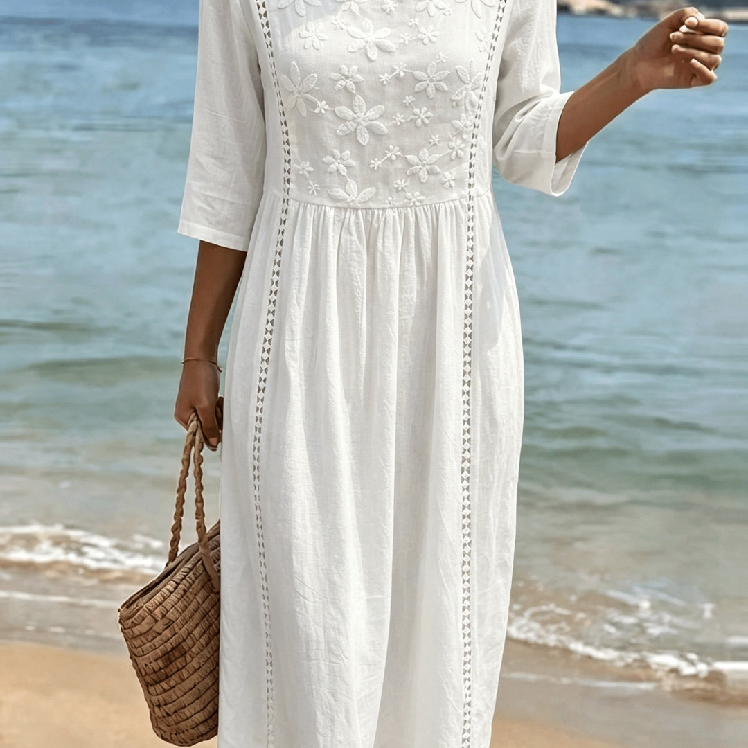 Rachel | Embroidered Square Neck A-Line Dress