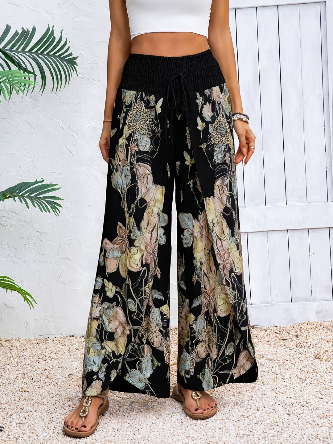 Tara | Floral Smocked Waist Beach Pants