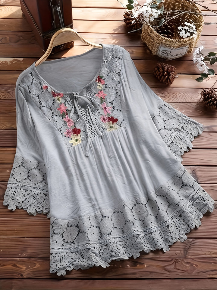 Jenna | Lace Patchwork Long Sleeve Shirt