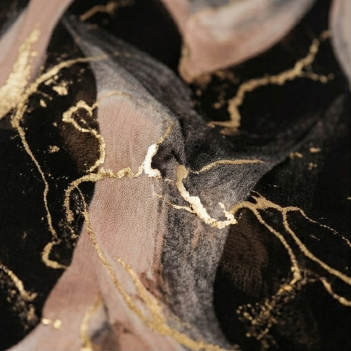 Vivara™ | Women's Marble Gold Chiffon Maxi Dress