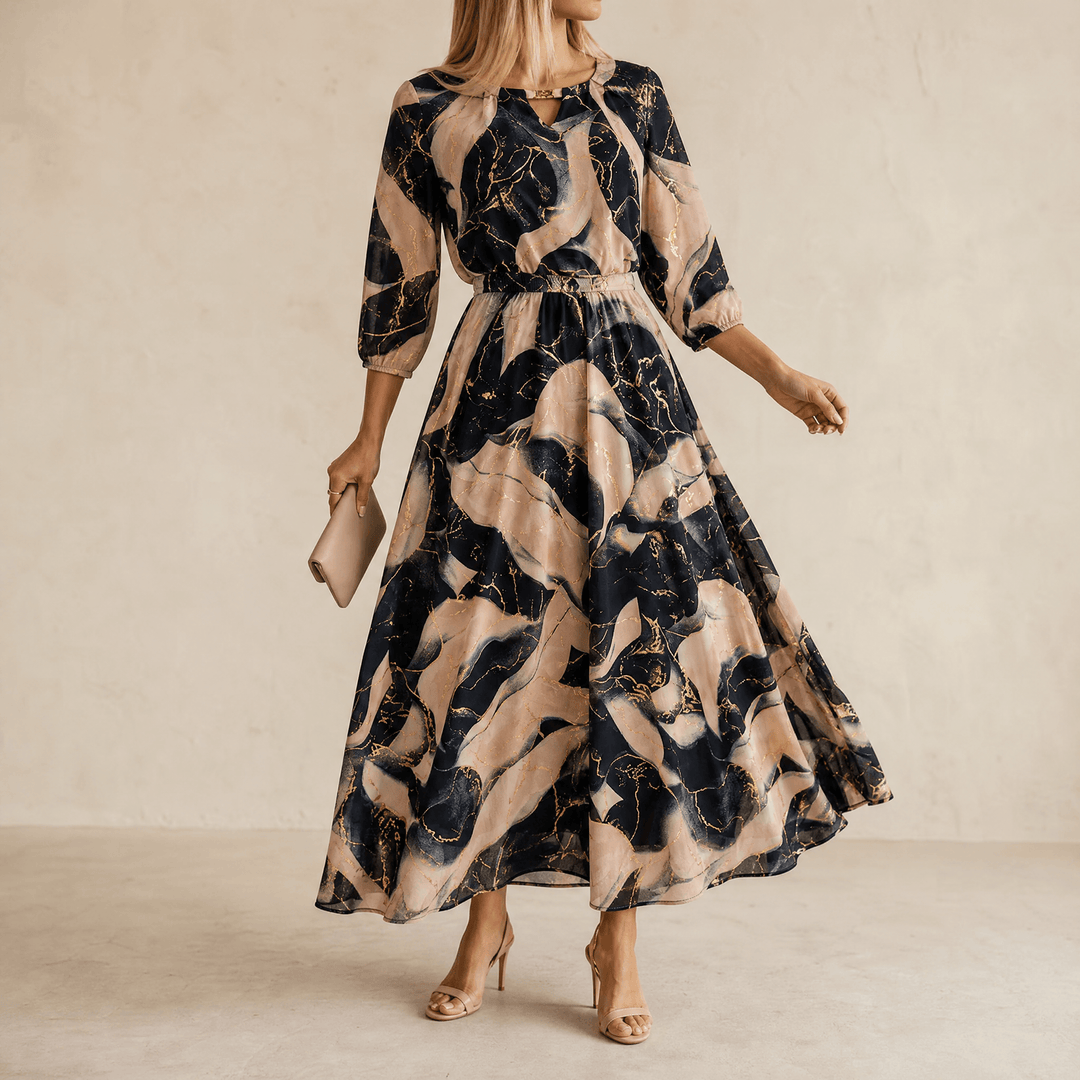 Vivara™ | Women's Marble Gold Chiffon Maxi Dress