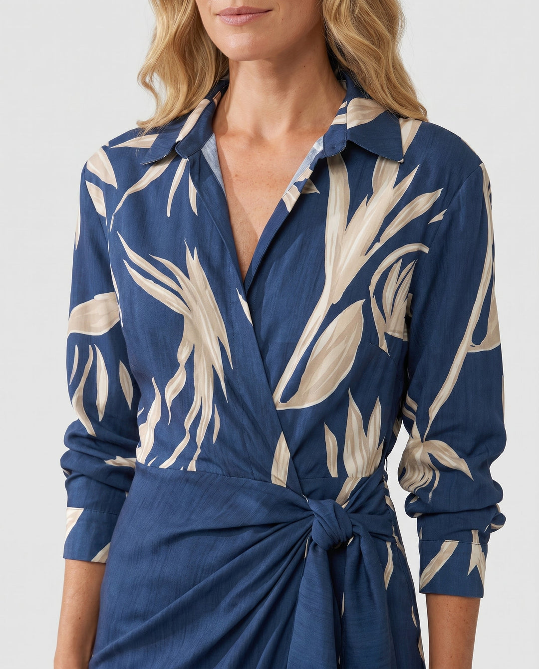 Women's Dress | Leaf Print Maxi Wrap V-Neck