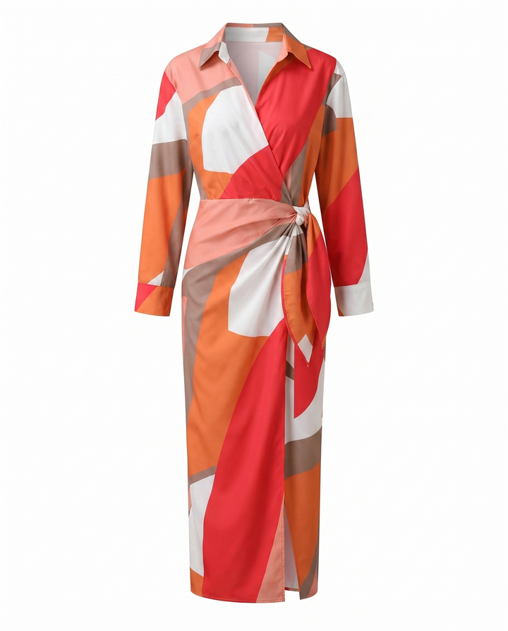 Women's Dress | Leaf Print Maxi Wrap V-Neck