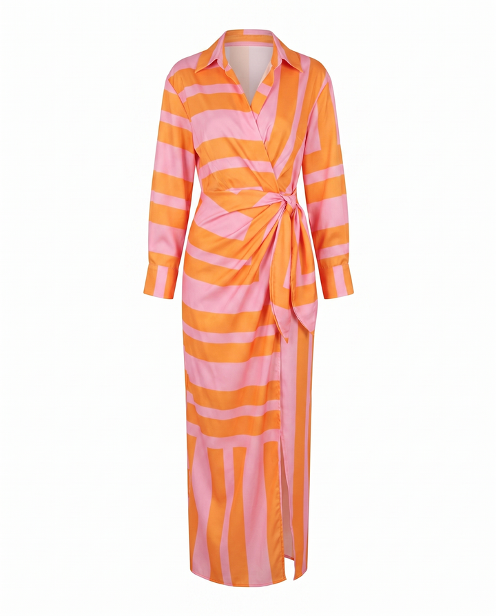 Women's Dress | Leaf Print Maxi Wrap V-Neck