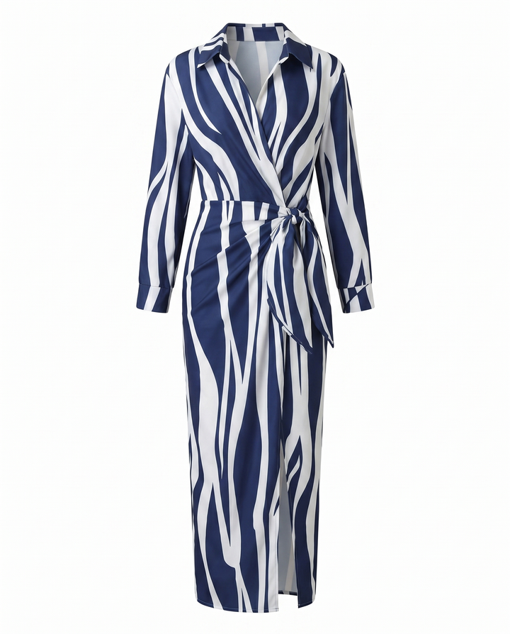 Women's Dress | Leaf Print Maxi Wrap V-Neck